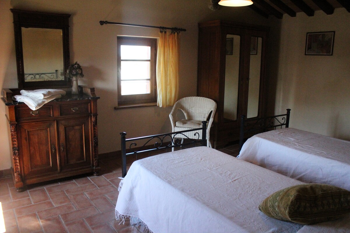 la habitación con dos camas individuales