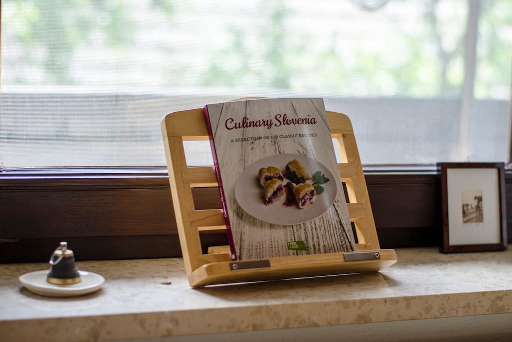 Recipe book in the kitchen so you can prepare some traditional Slovenian cuisine