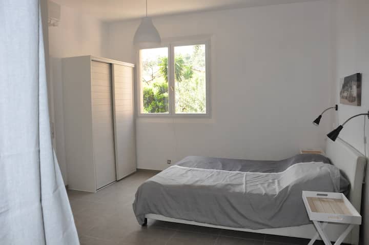 Gray bedroom double bed