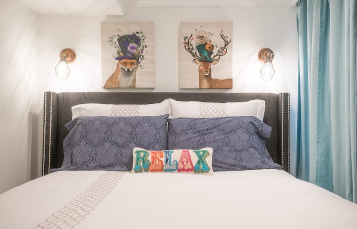 Plush Queen Mattress with down bedding and extra pillows.  (Synthetic alternatives available upon request.)