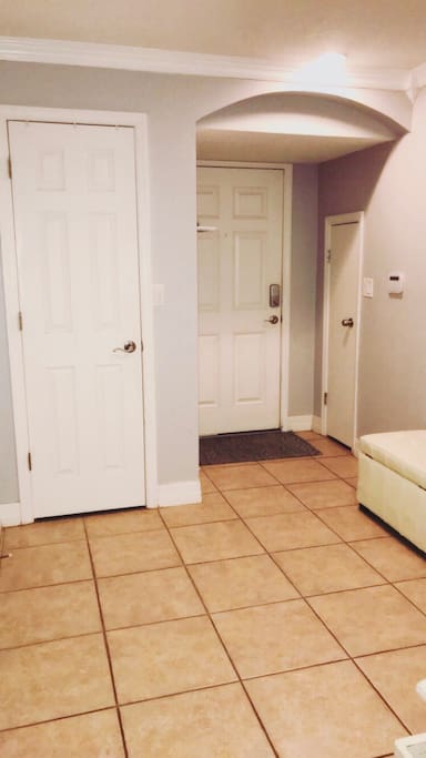 view from bedroom, looking at front door