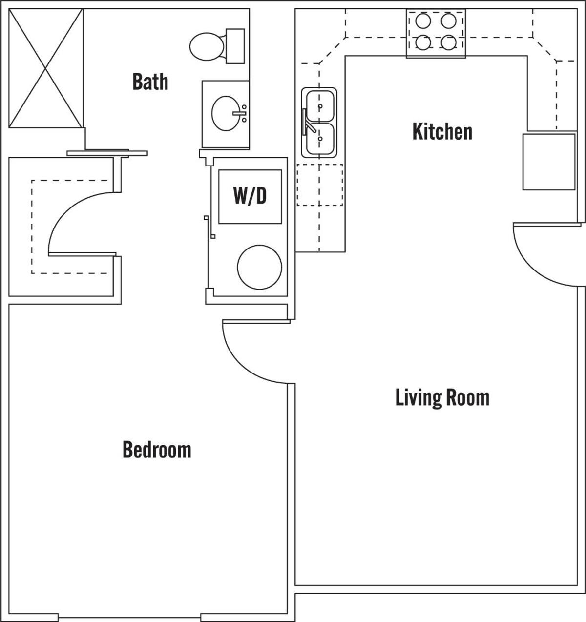 Floorplan diagram for Miranda, showing 1 bedroom