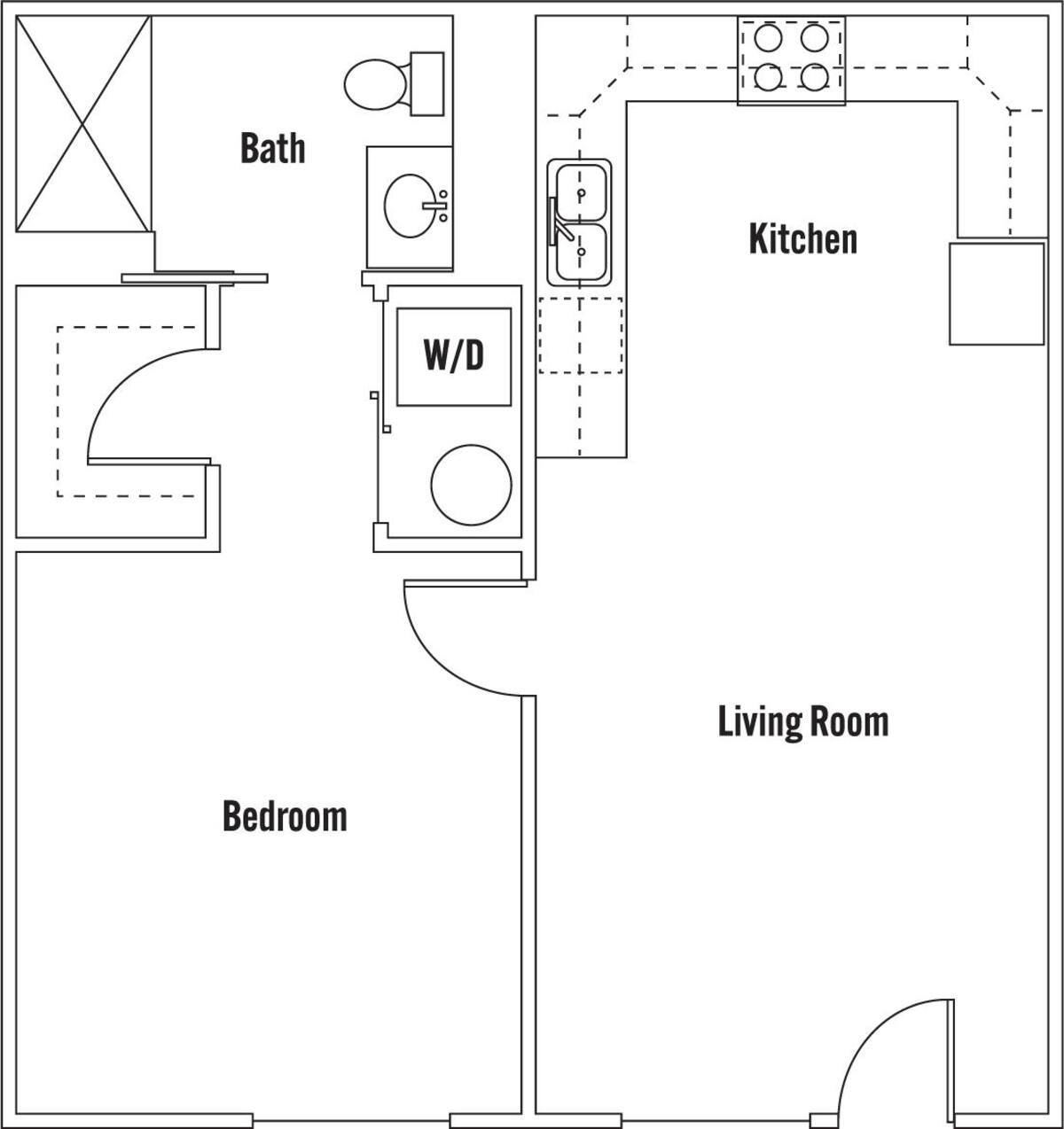 Floorplan diagram for Debussy, showing 1 bedroom