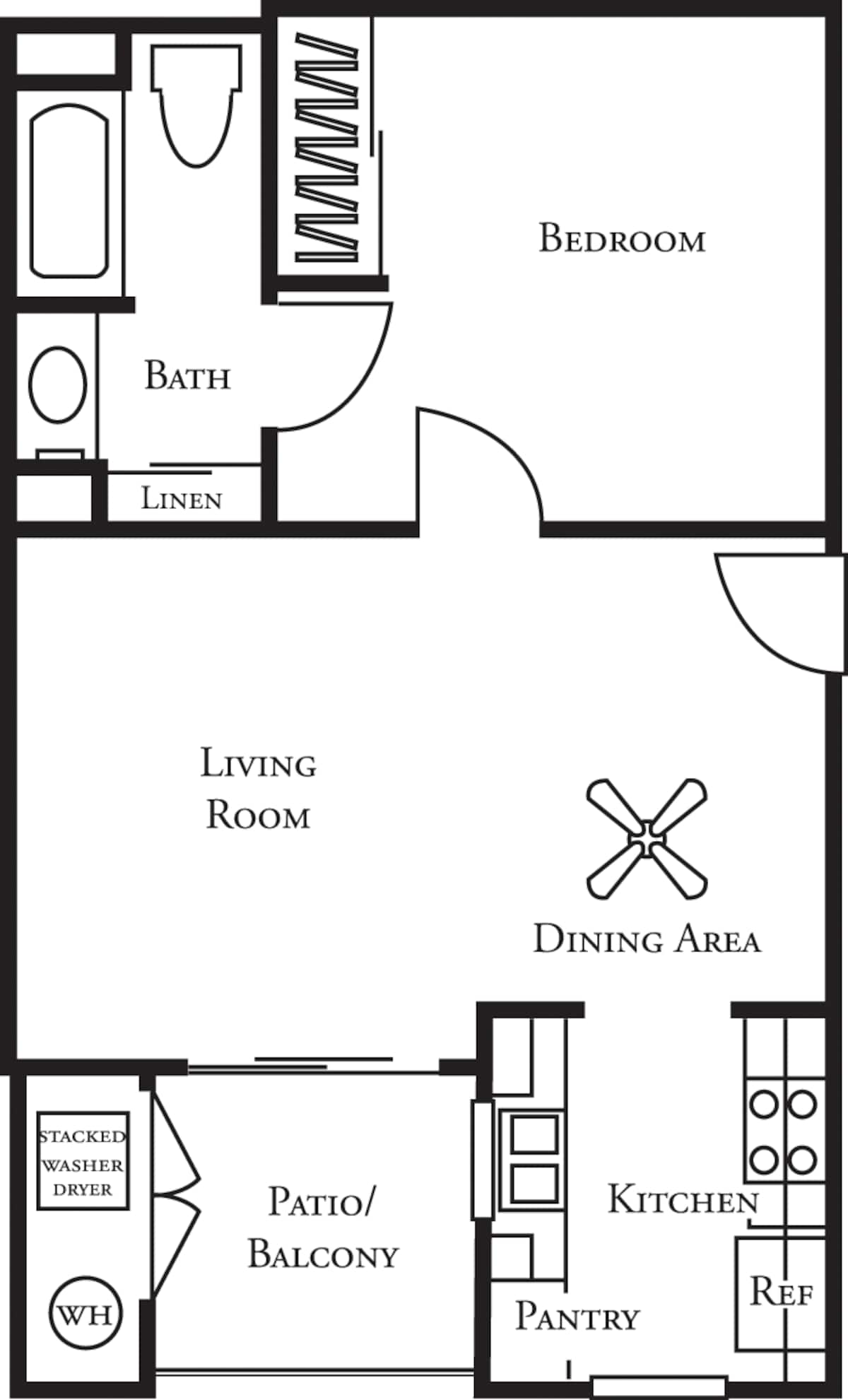 Floorplan diagram for Willow, showing 1 bedroom