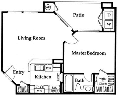 Floorplan diagram for Aquila, showing 1 bedroom