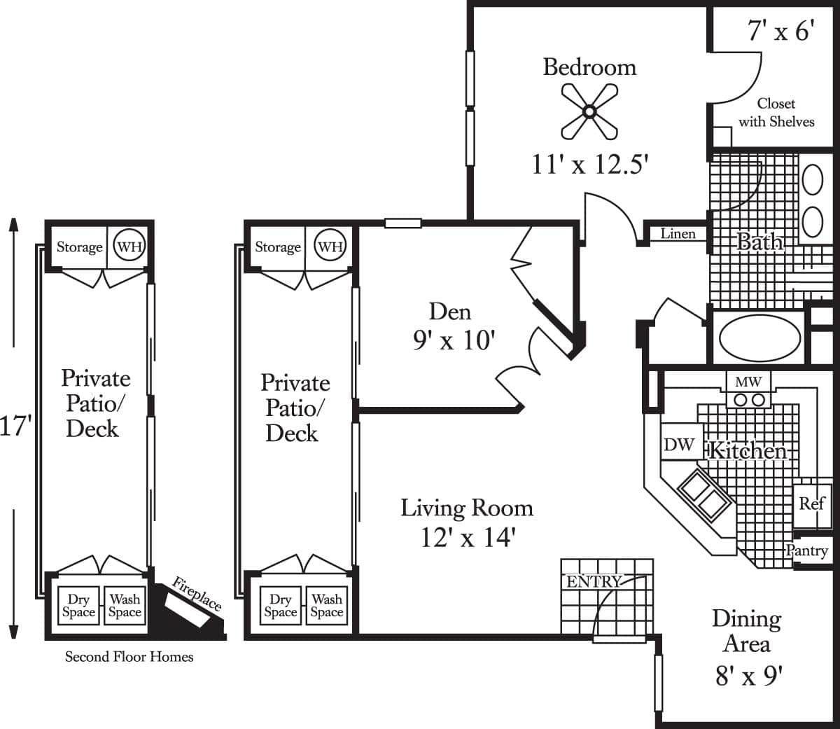 Floorplan diagram for The Cascades, showing 2 bedroom