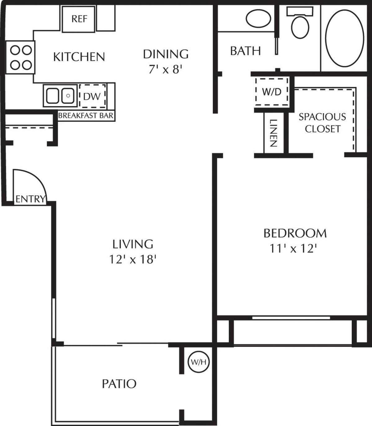 Floorplan diagram for Costa Renovated, showing 1 bedroom