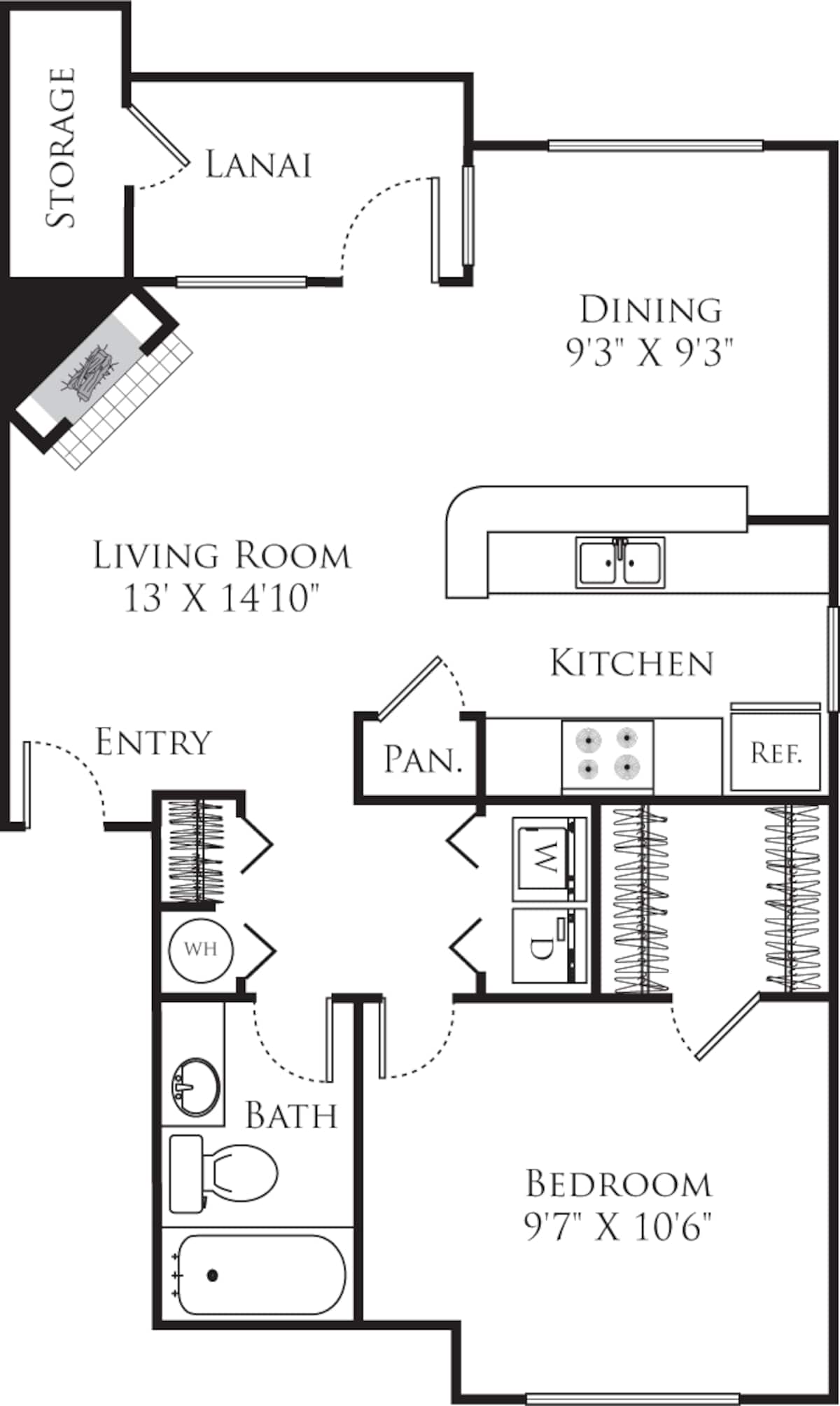 Floorplan diagram for 1A, showing 1 bedroom