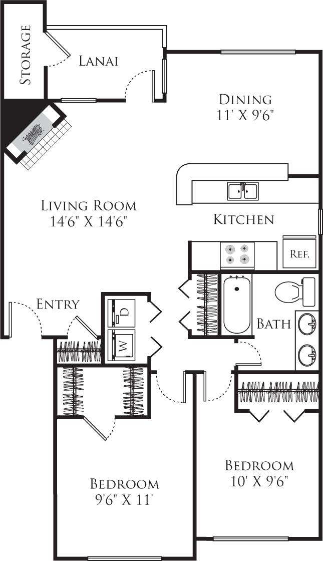 Floorplan diagram for 2A, showing 2 bedroom