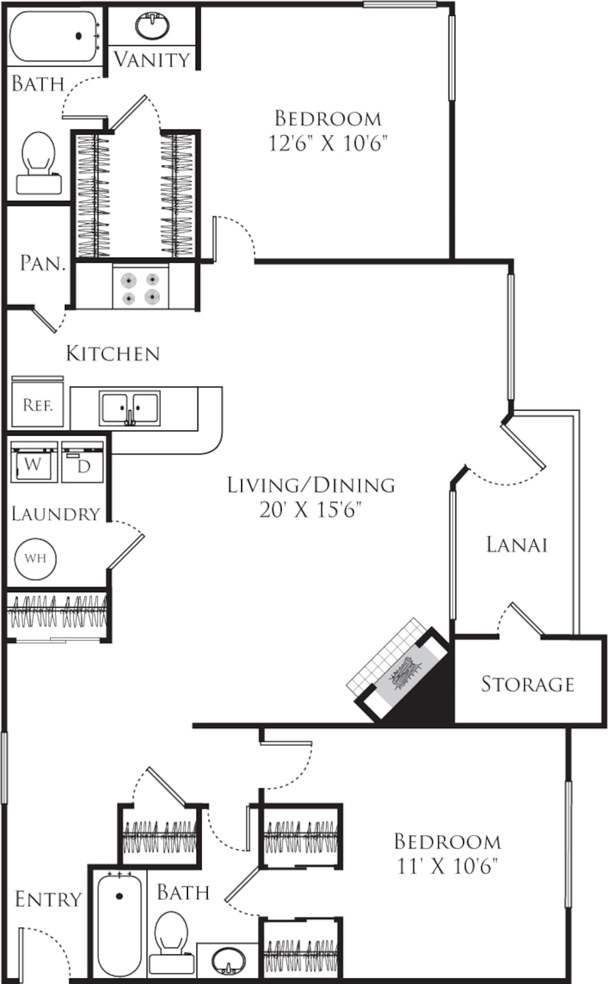 Floorplan diagram for 2D, showing 2 bedroom