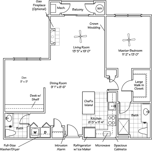 Plano de The Avalon, que muestra 1 habitación