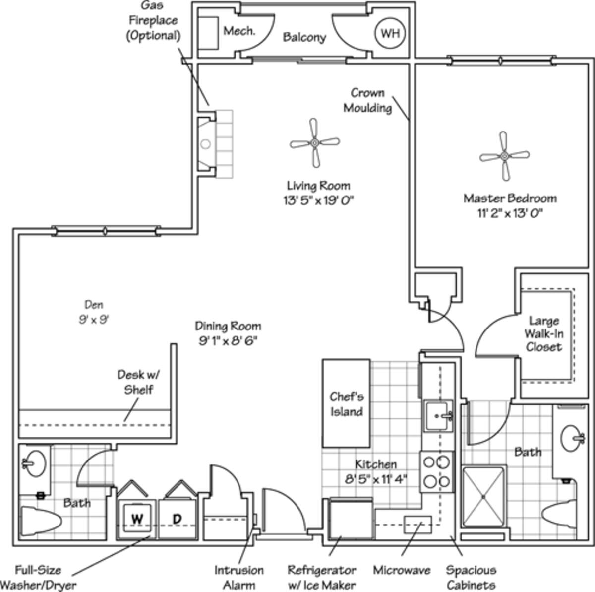 Floorplan diagram for The Avalon, showing 1 bedroom