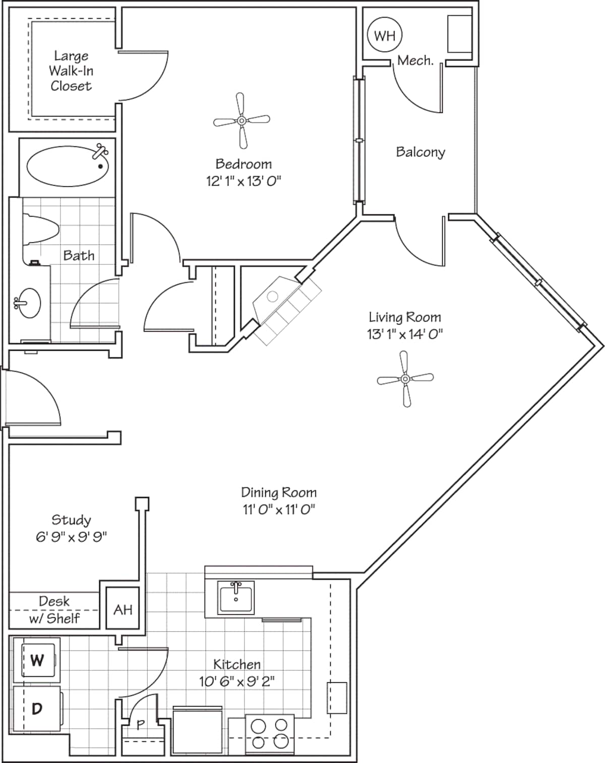 Floorplan diagram for The Arrington, showing 1 bedroom