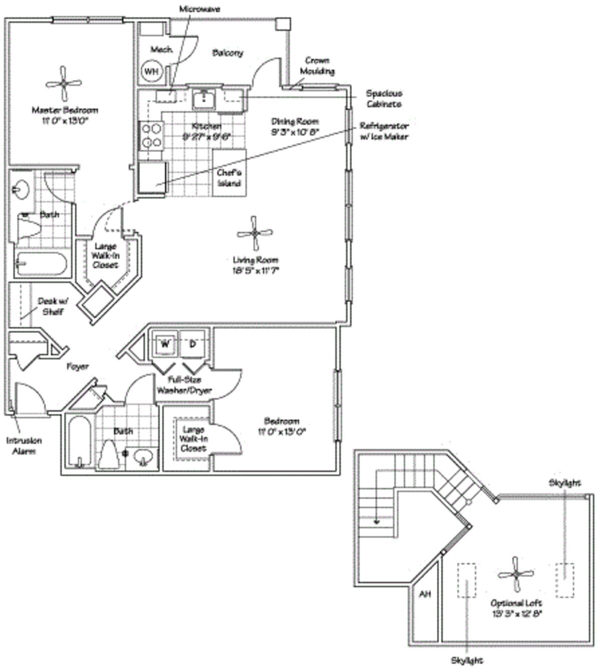 Floorplan diagram for The Bingham, showing 2 bedroom