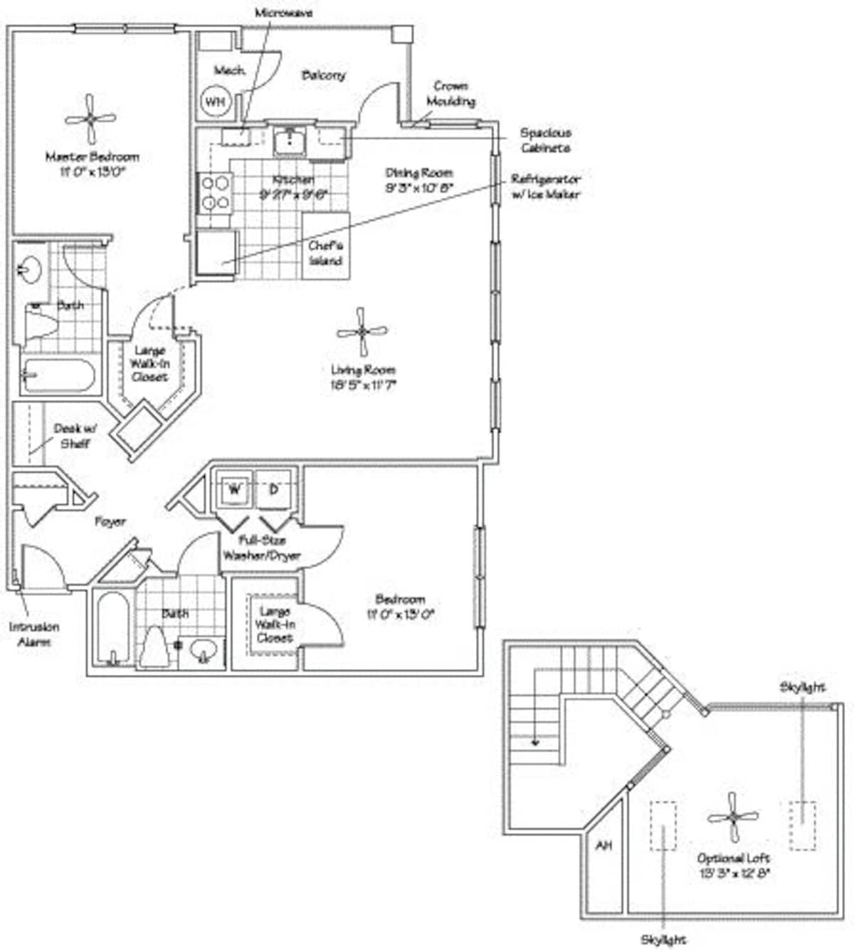 Floorplan diagram for The Bingham Loft, showing 2 bedroom