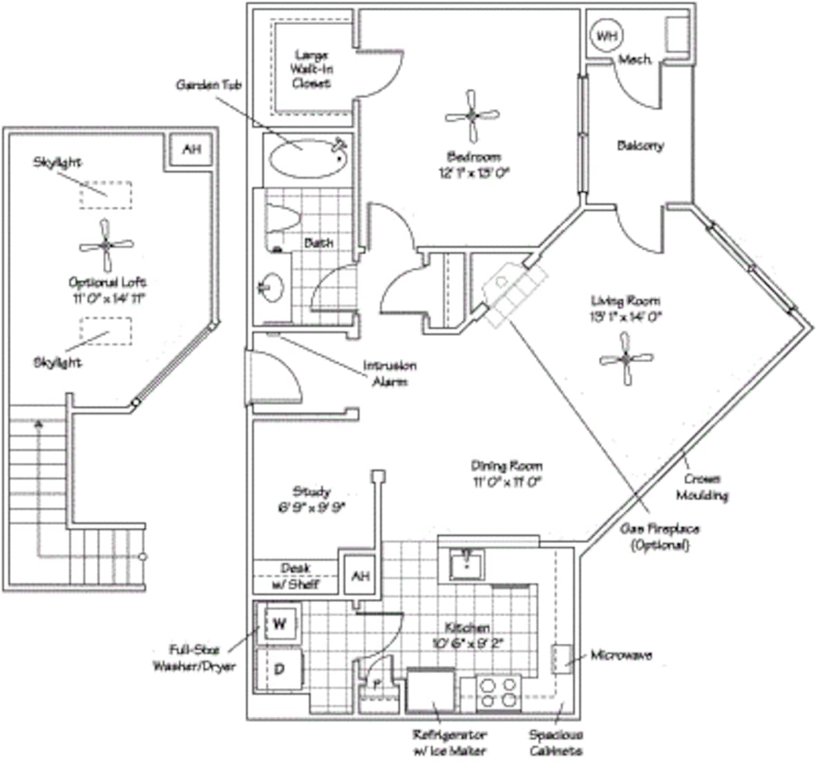 Floorplan diagram for The Arrington Loft, showing 1 bedroom