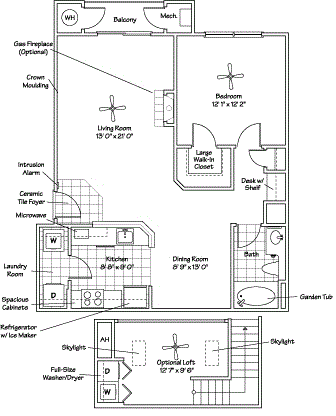Floorplan diagram for The Astoria Loft, showing 1 bedroom