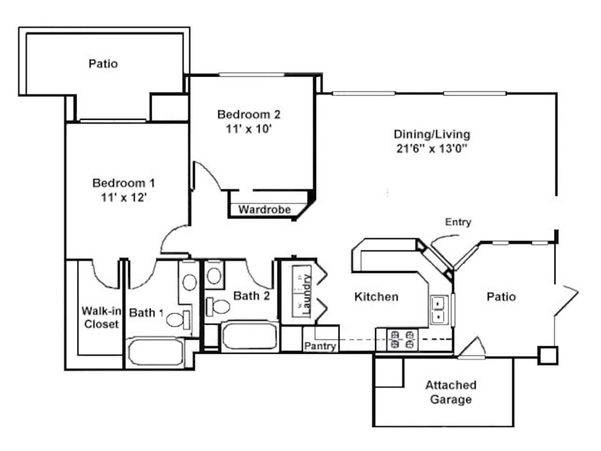 Floorplan diagram for Darlington, showing 2 bedroom