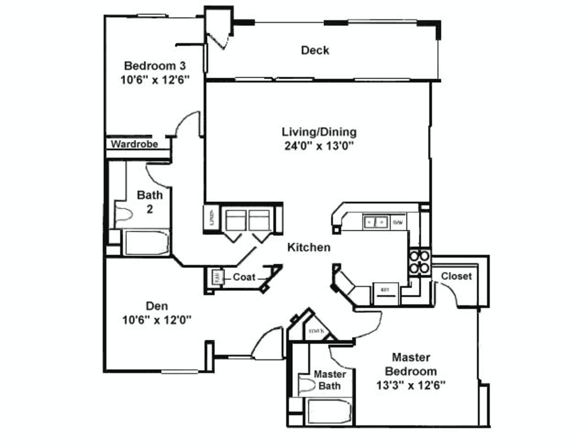 Floorplan diagram for Gonara with Den, showing 2 bedroom