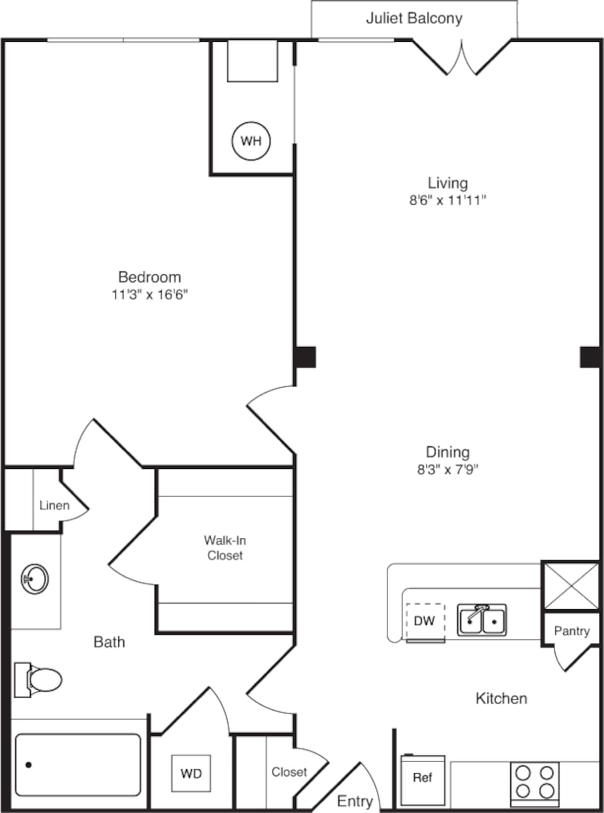 Floorplan diagram for Mellon, showing 1 bedroom
