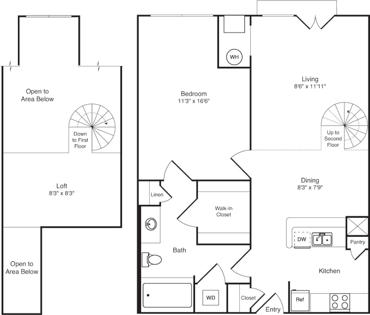 Floorplan diagram for Allegheny with loft, showing 1 bedroom