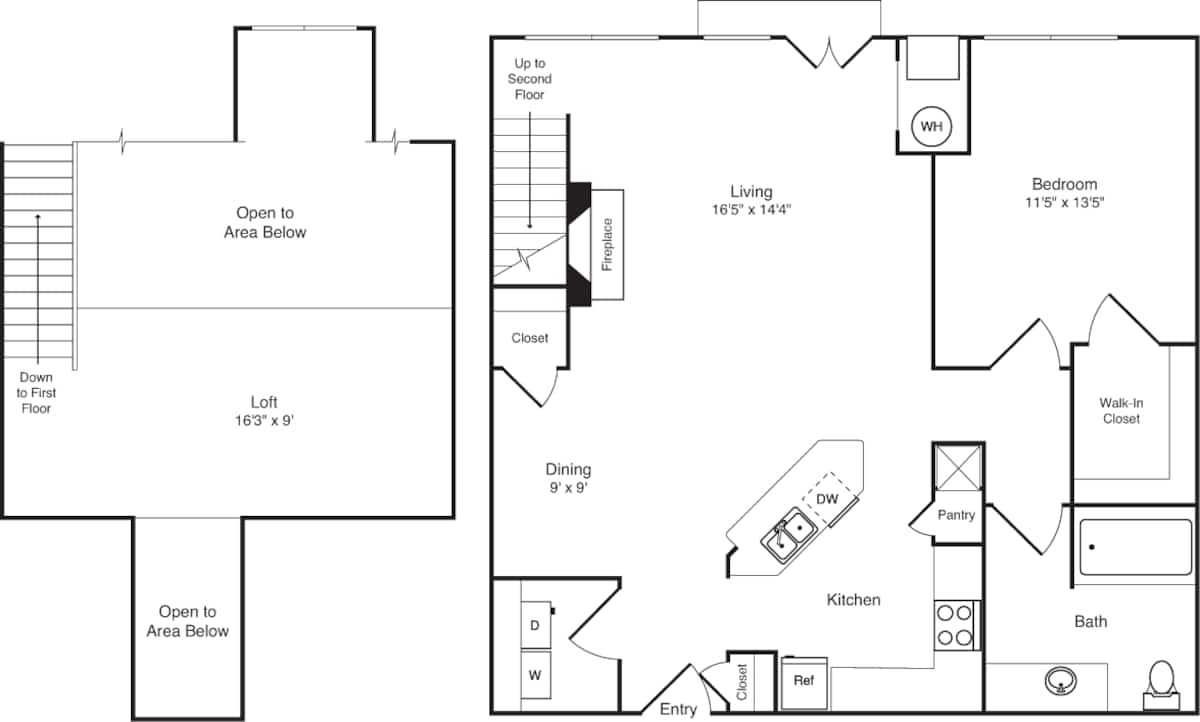 Floorplan diagram for Santa Fe with Den Loft, showing 1 bedroom
