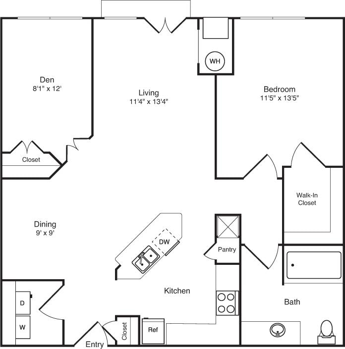 Floorplan diagram for Decapod with Den, showing 1 bedroom
