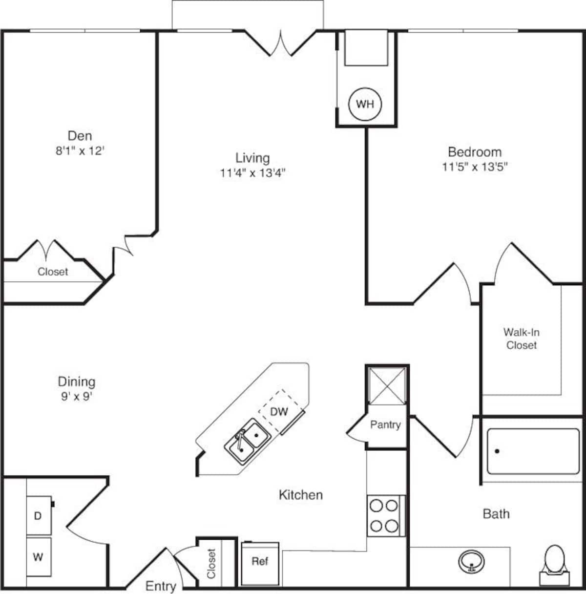 Floorplan diagram for Decapod with Den, showing 1 bedroom