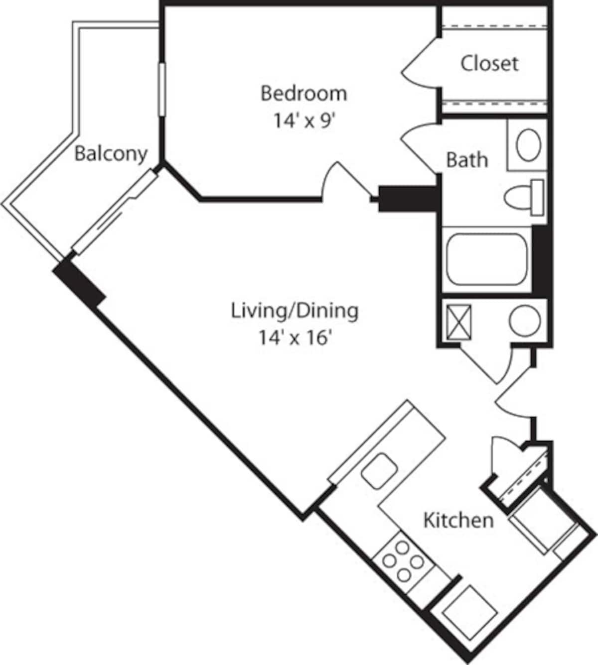 Floorplan diagram for B1, showing 1 bedroom