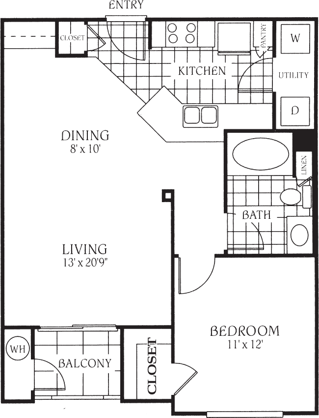 Floorplan diagram for The Jade, showing 1 bedroom