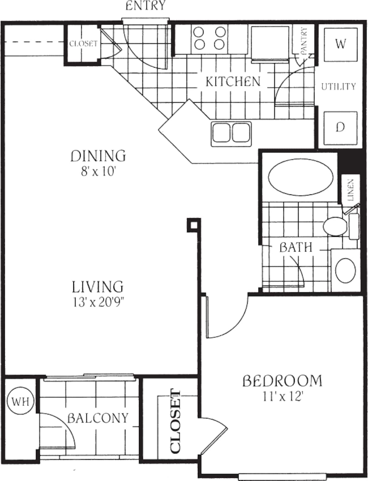 Floorplan diagram for The Jade, showing 1 bedroom