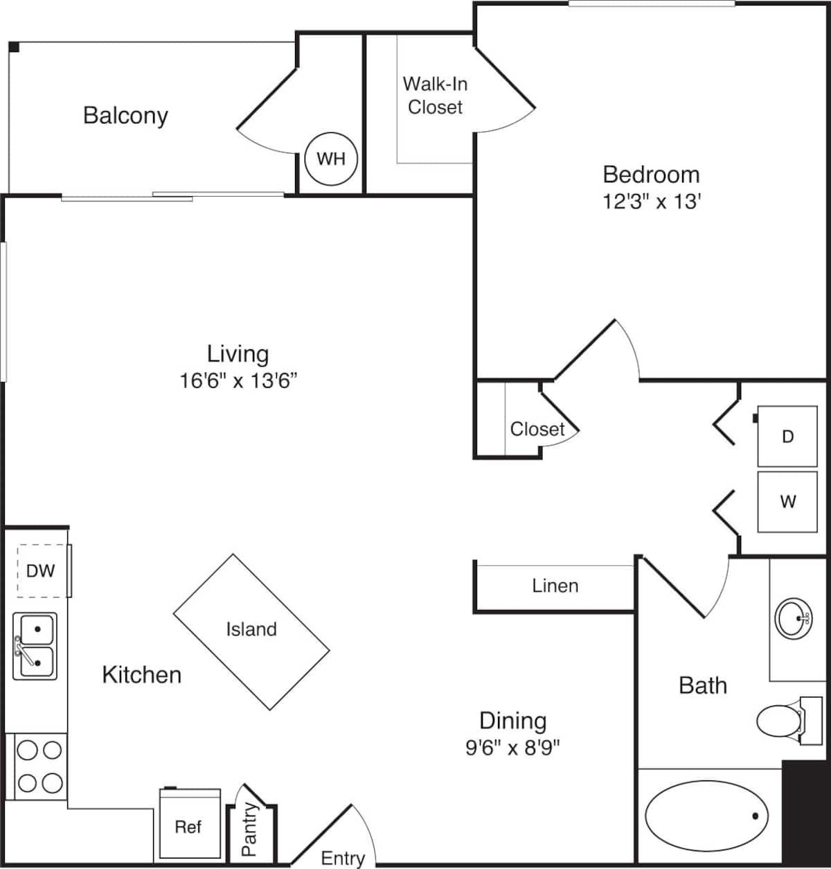 Floorplan diagram for The Tangier - Alt 1, showing 1 bedroom