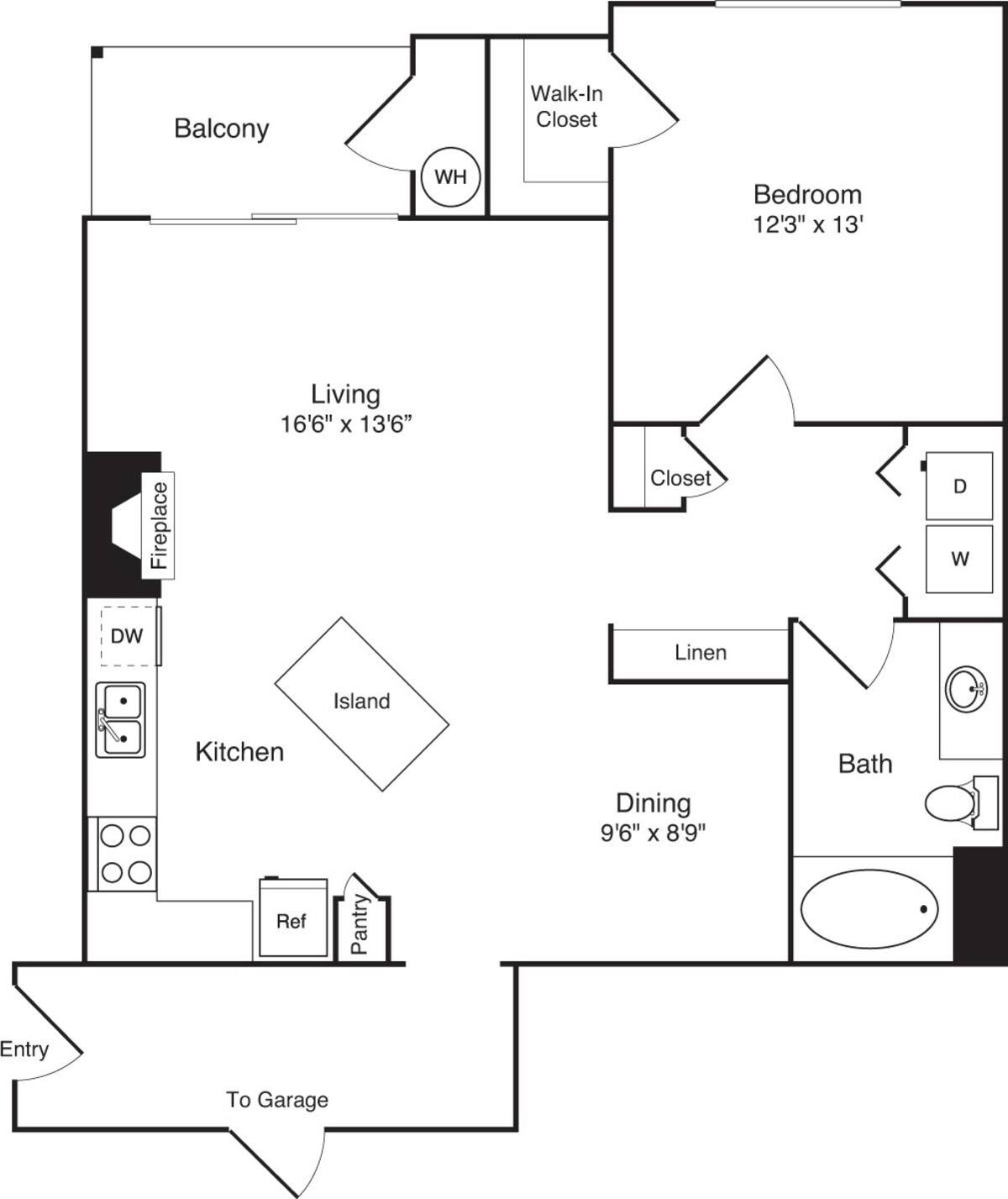 Floorplan diagram for The Tangier - Alt 2, showing 1 bedroom