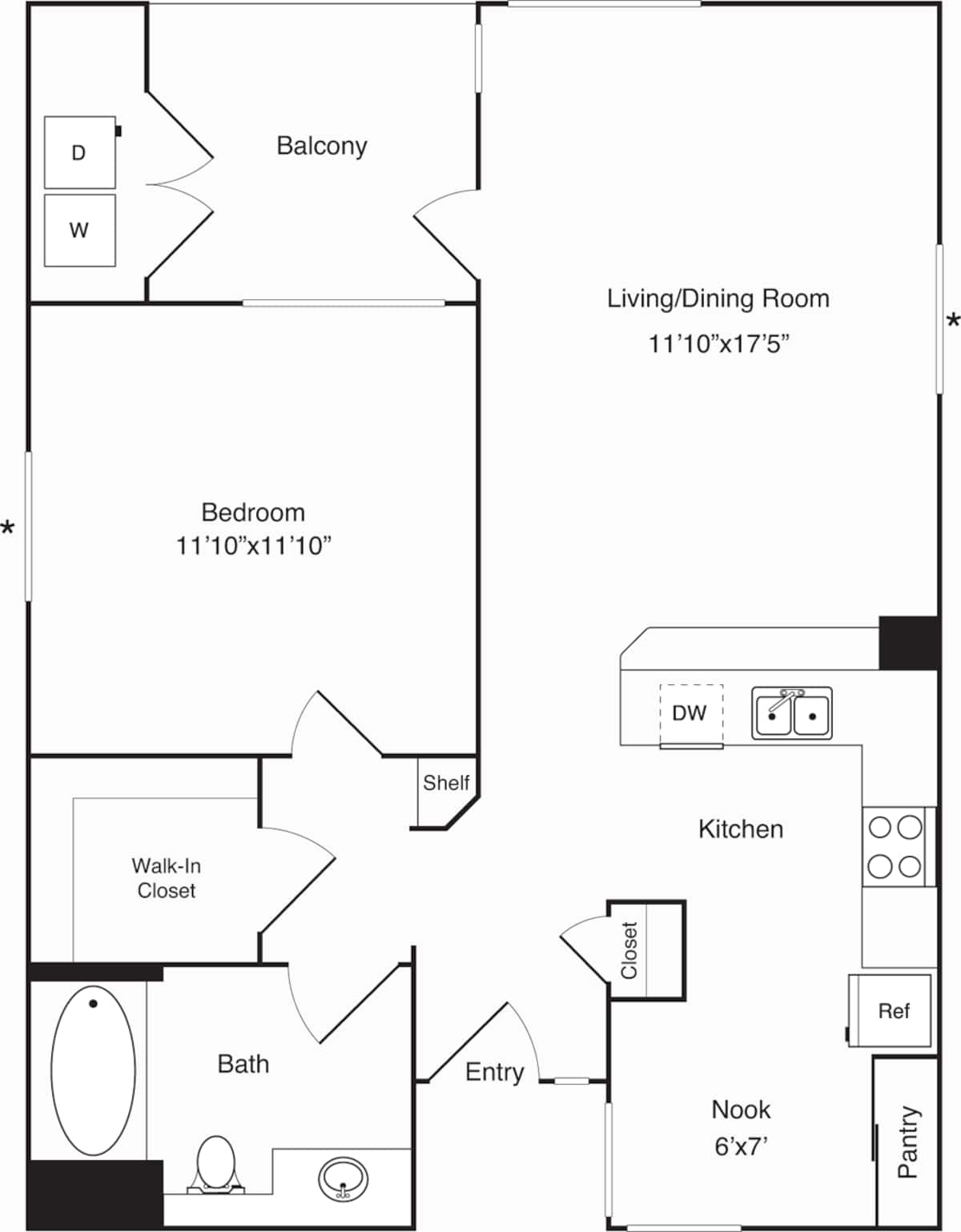 Floorplan diagram for A- The Summit, showing 1 bedroom