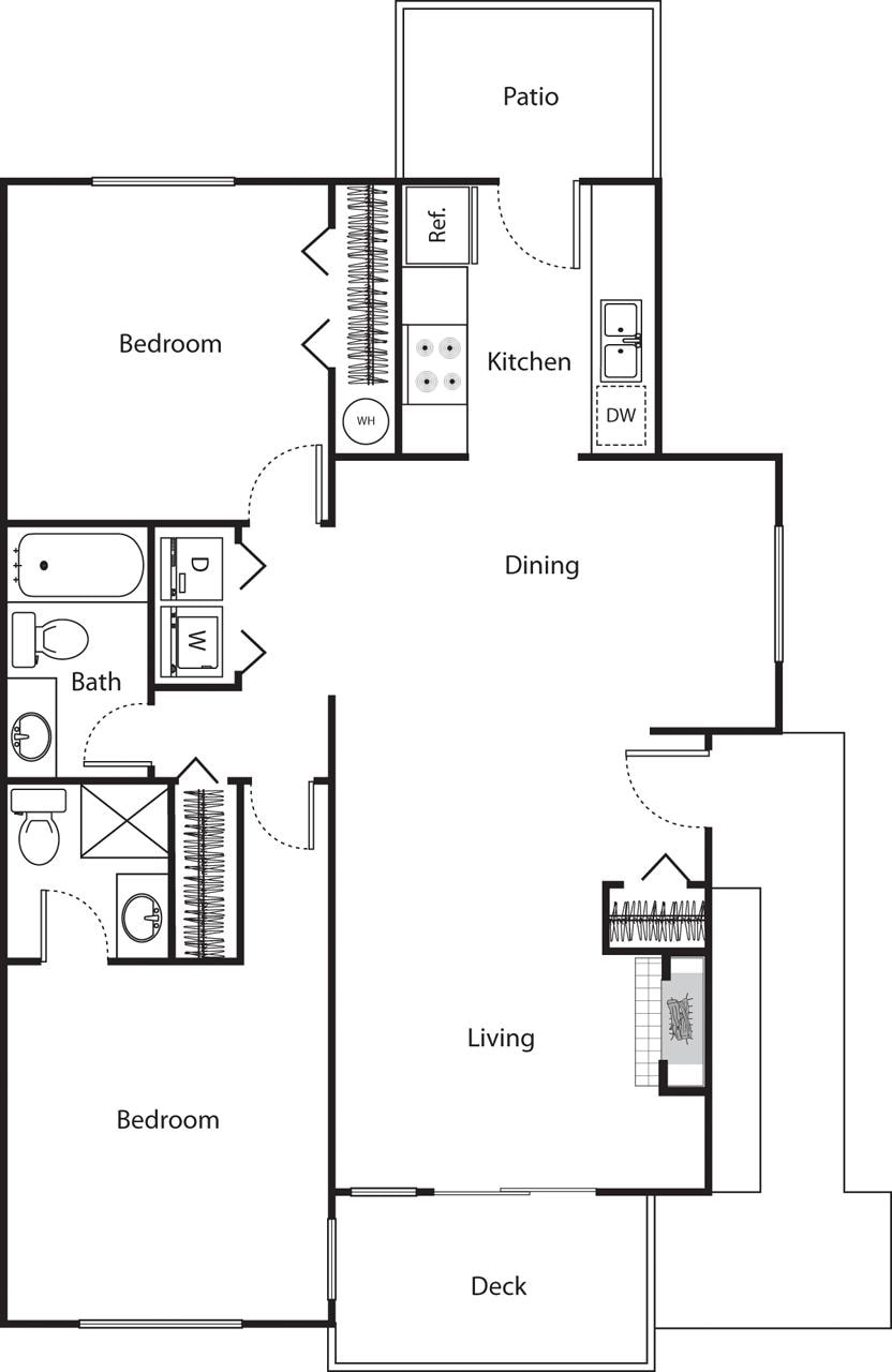 Diagrama del plano para Evergreen Renovated, que muestra 2 recámara