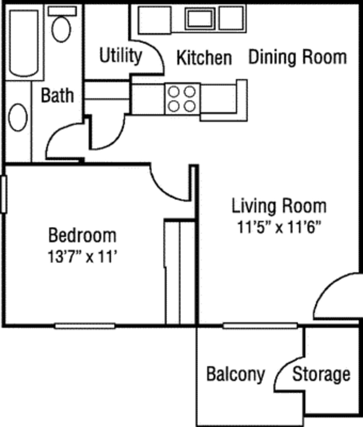 Floorplan diagram for The Redwood, showing 1 bedroom
