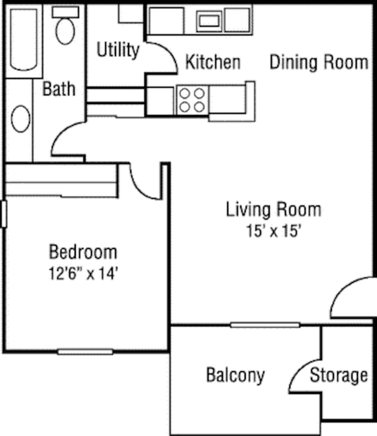 Floorplan diagram for The Larkspur, showing 1 bedroom