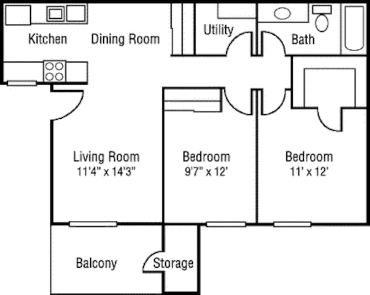 Floorplan diagram for The Cedar, showing 2 bedroom