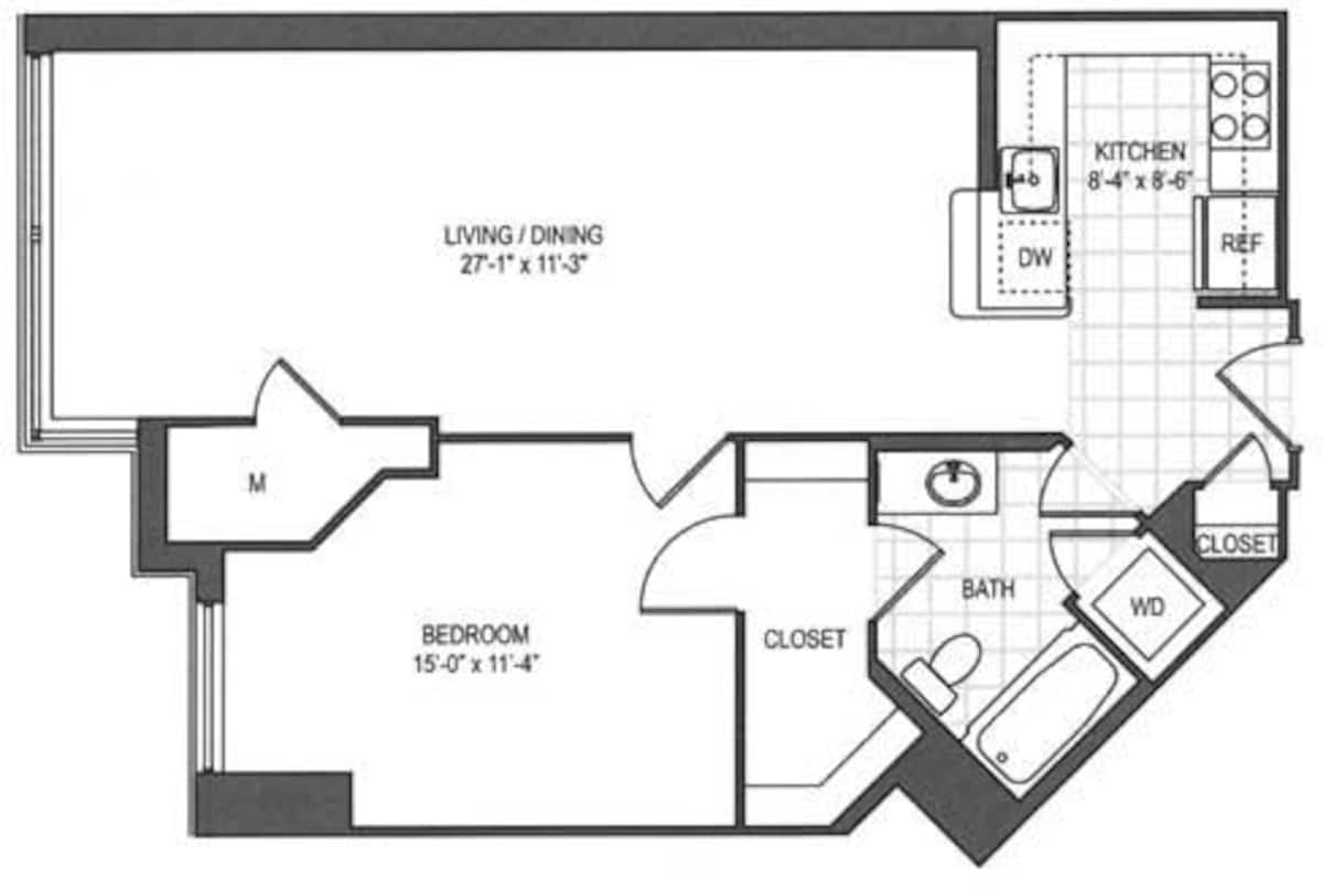 Floorplan diagram for Duke, showing 1 bedroom