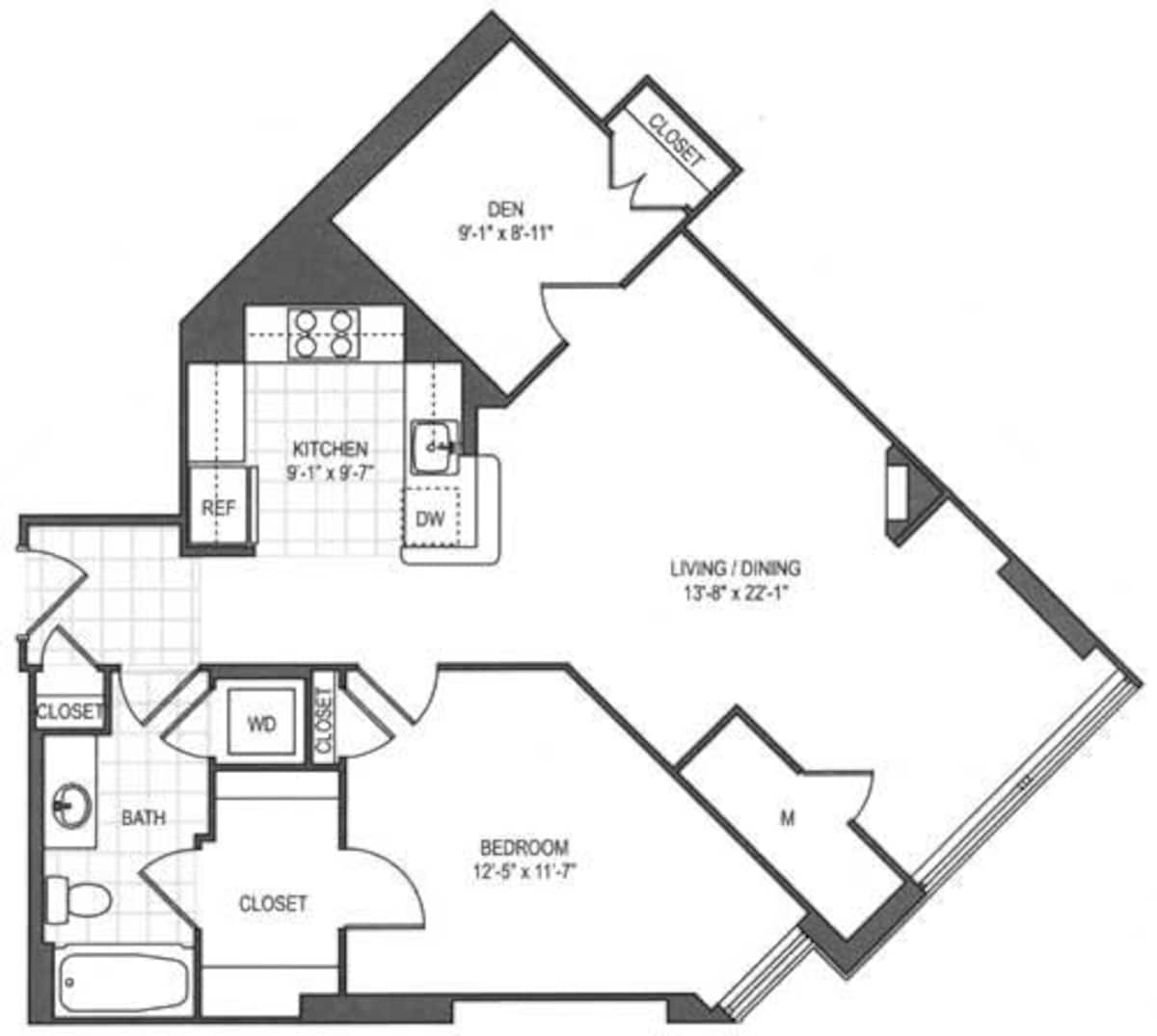 Floorplan diagram for Glover with den, showing 1 bedroom