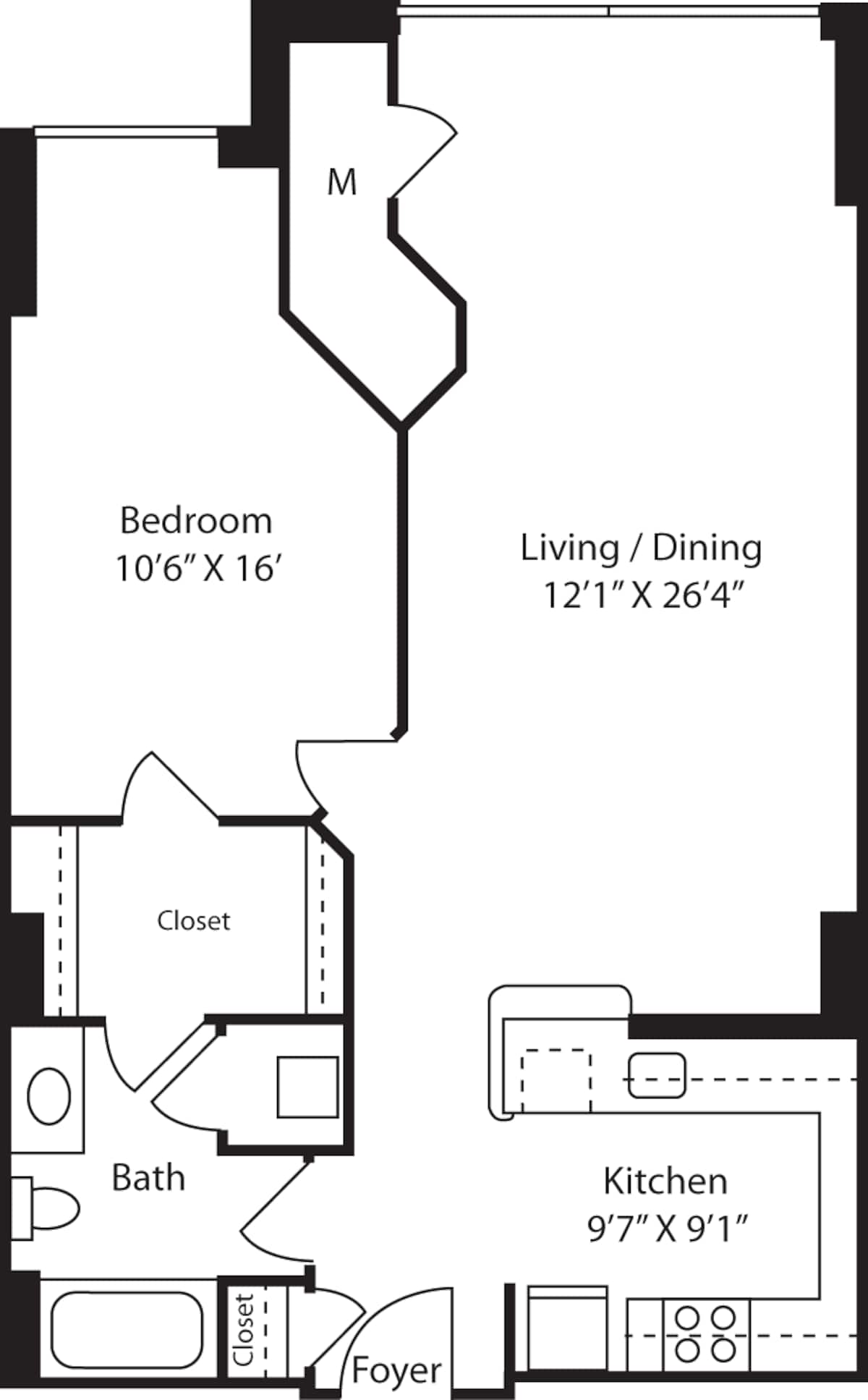 Floorplan diagram for Courthouse, showing 1 bedroom