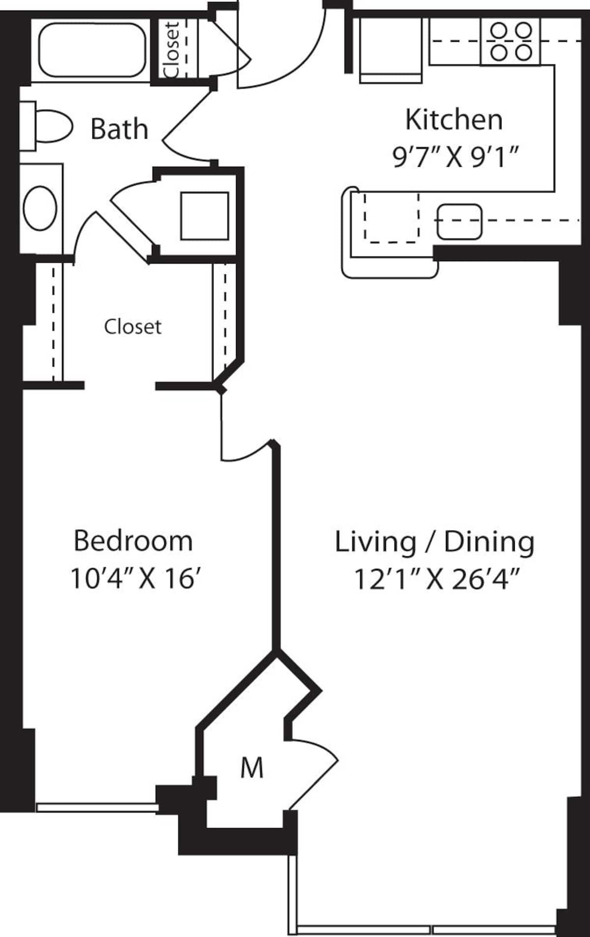 Floorplan diagram for Jefferson, showing 1 bedroom