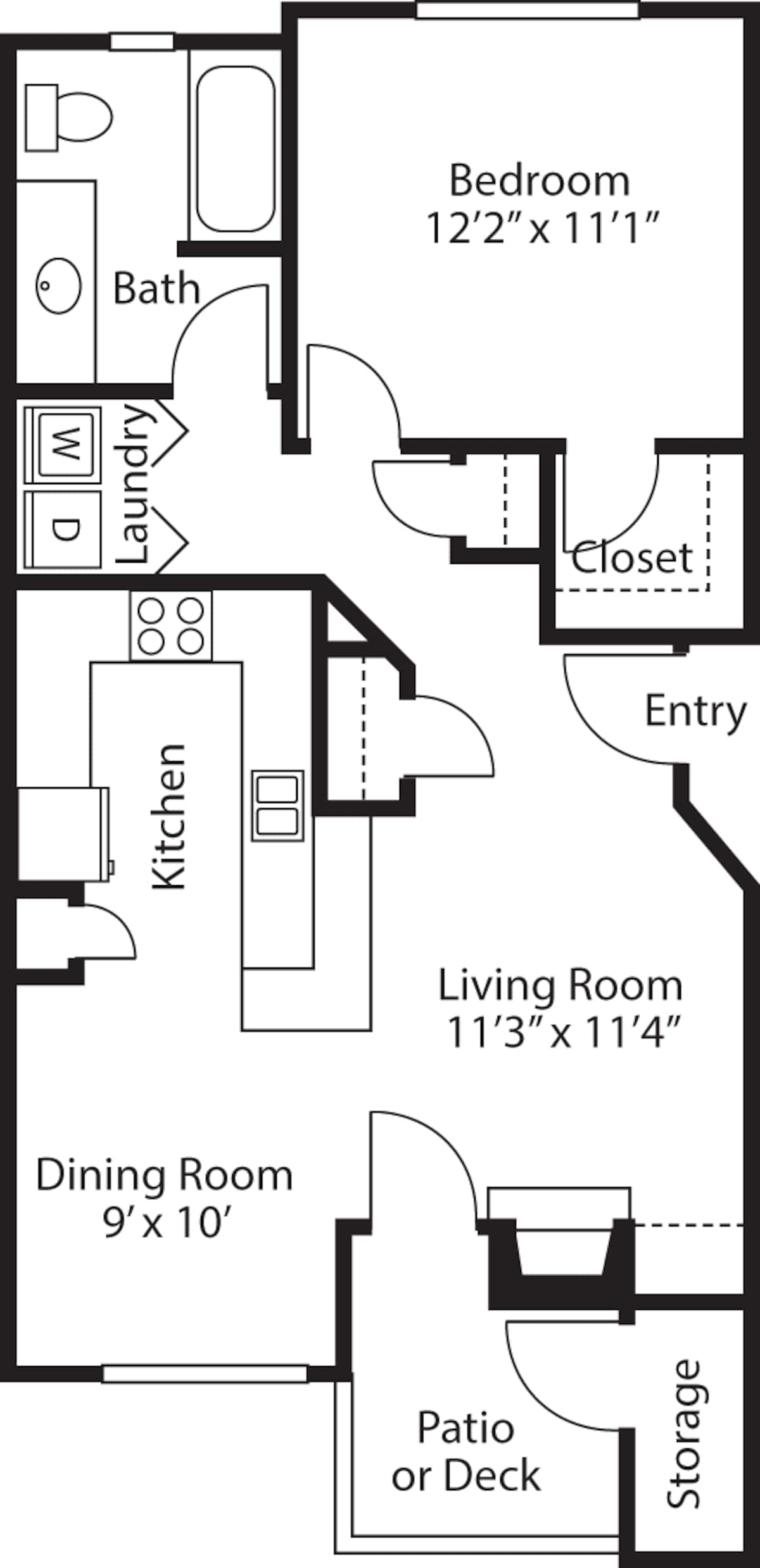 Floorplan diagram for One Bedroom  One Bath, showing 1 bedroom