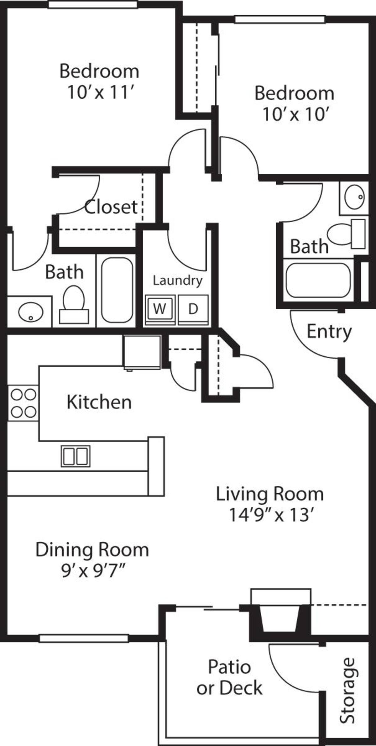 Floorplan diagram for Two Bedroom  Two Baths, showing 2 bedroom