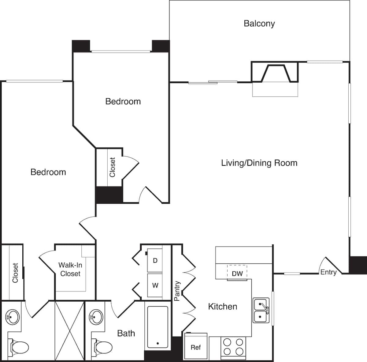 Floorplan diagram for Brentwood 2nd Floor, showing 2 bedroom