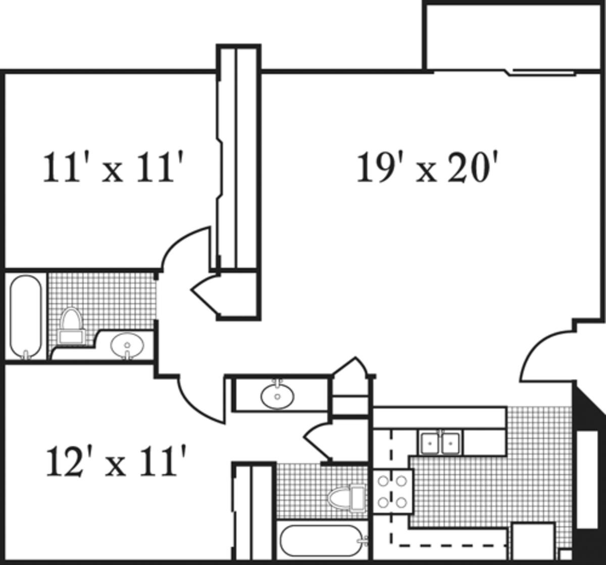 Floorplan diagram for The Monterey, showing 2 bedroom