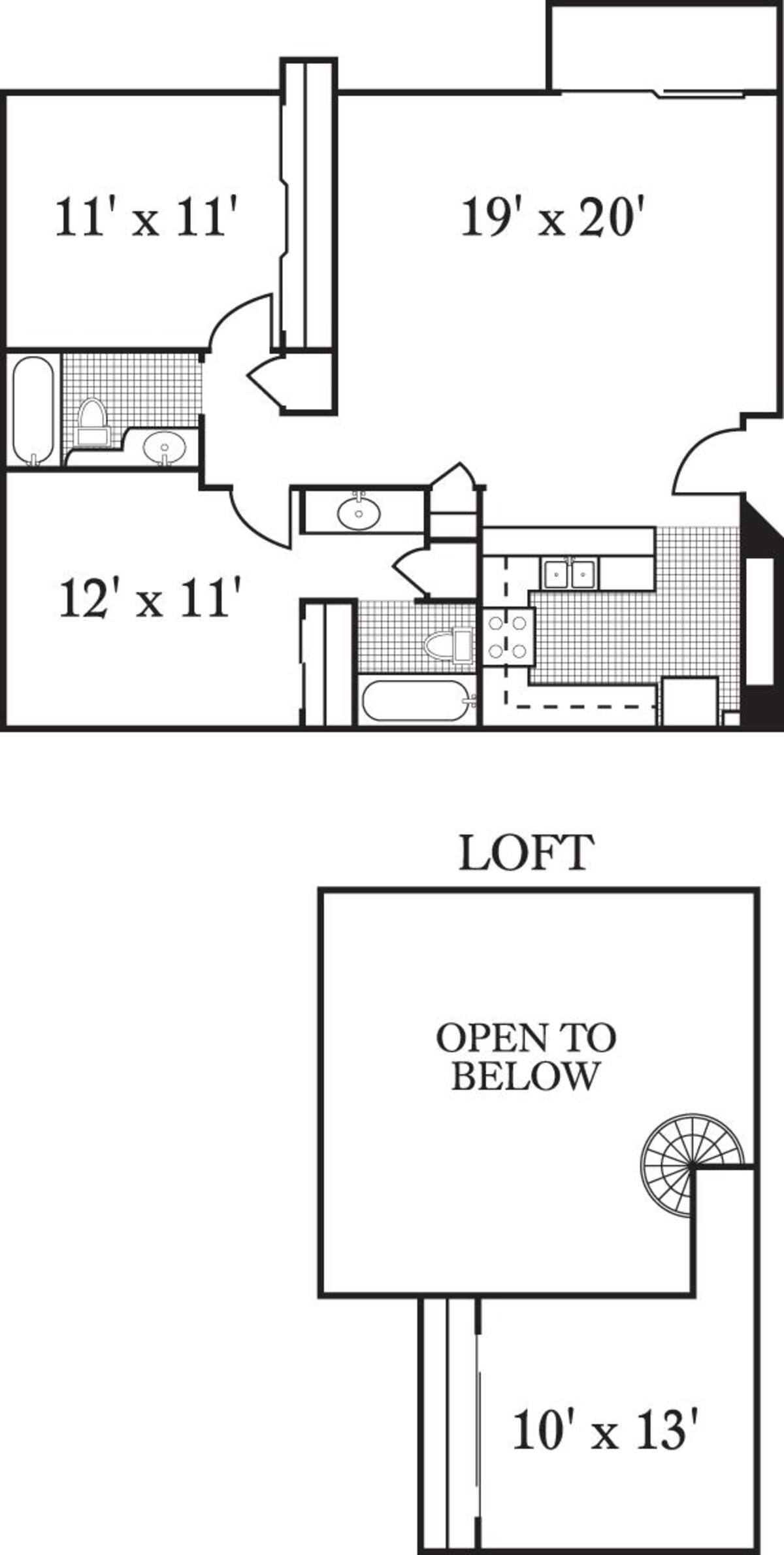 Floorplan diagram for The Monterey with loft, showing 2 bedroom