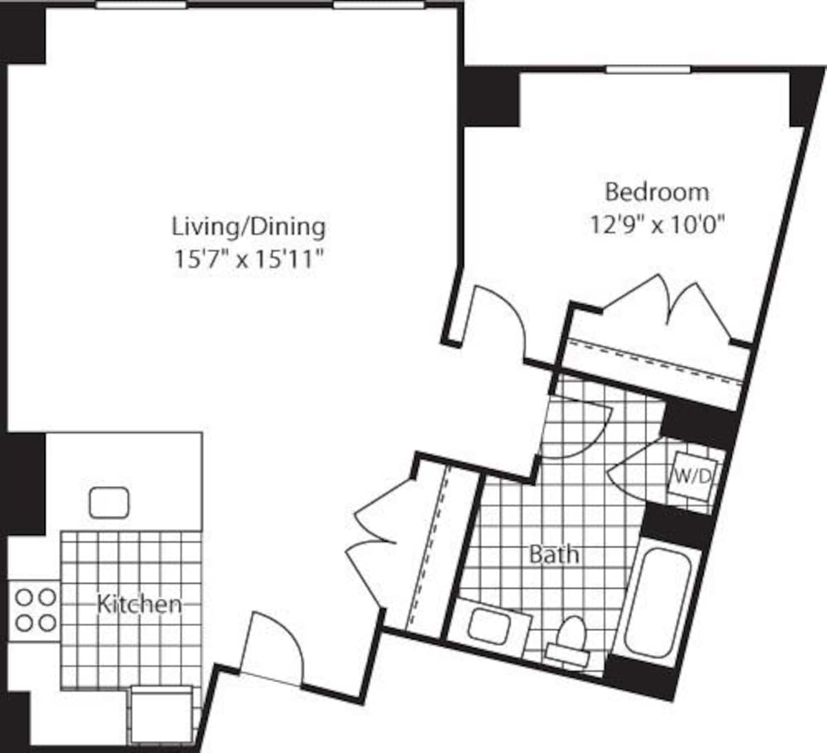 Floorplan diagram for 1 Bed (North) - 727, showing 1 bedroom