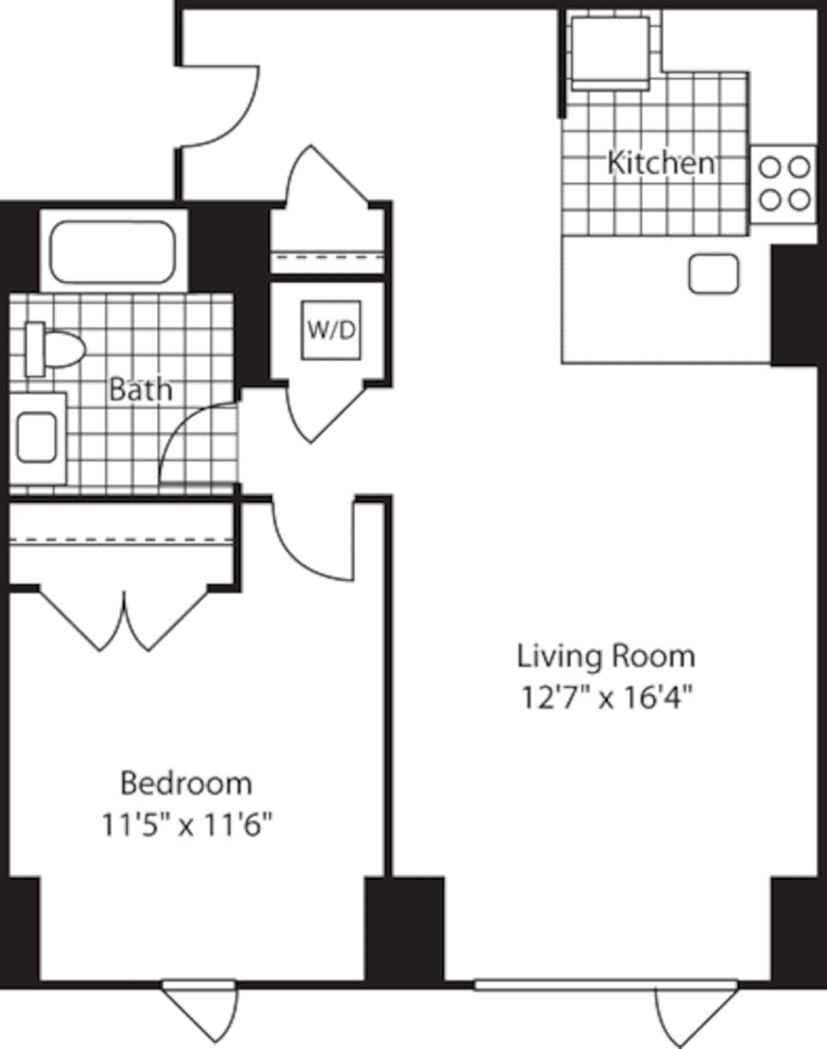 Floorplan diagram for 1 Bed (North)- 713, showing 1 bedroom