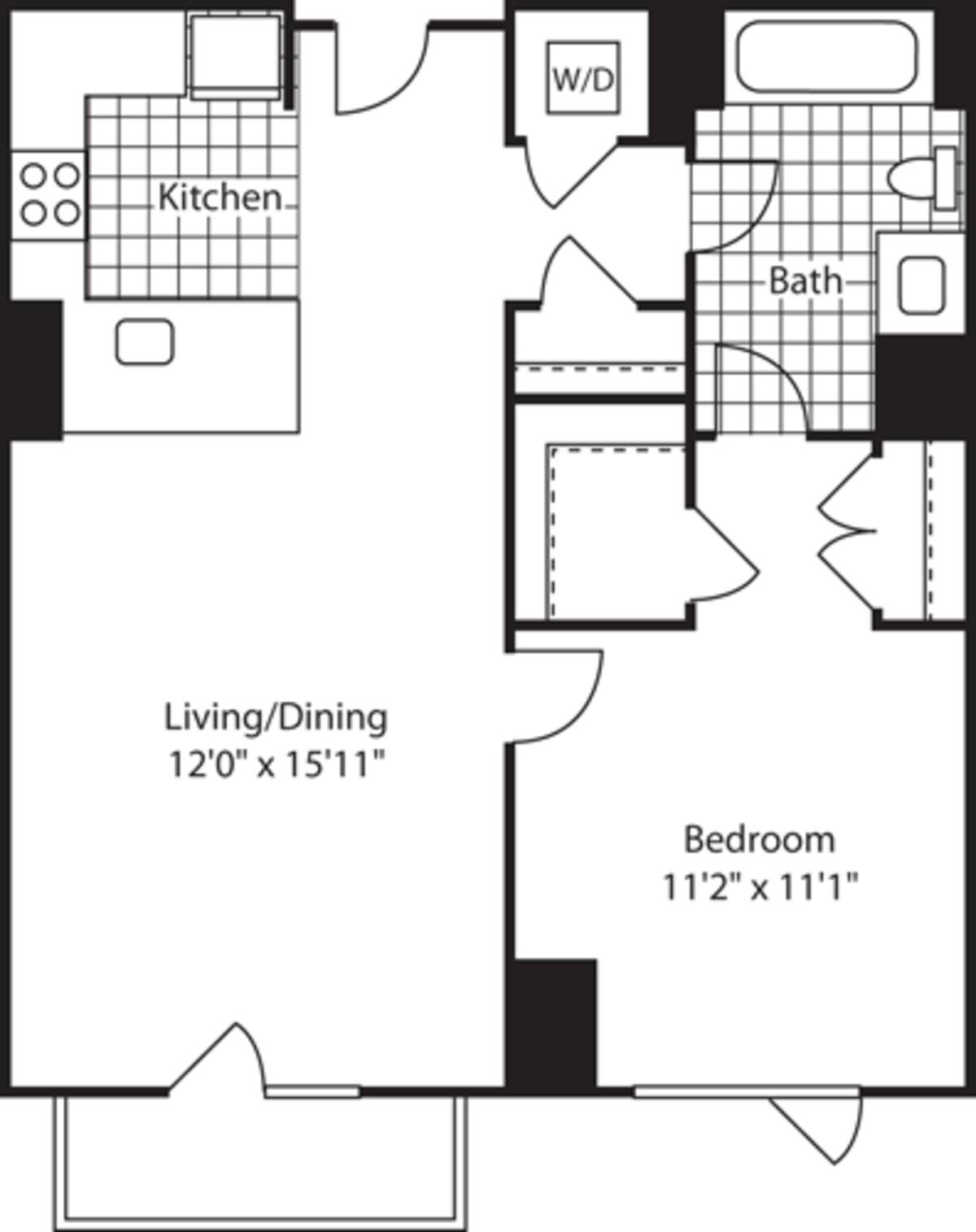 Floorplan diagram for 1 Bed (North)- 672, showing 1 bedroom